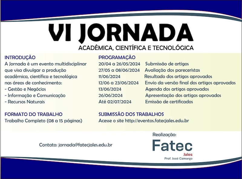 Banner sobre a VI Jornada Acadêmica, Científica e Tecnológica